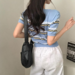 Ranff Stripe Silver Pendant Patch Knit Cardigan