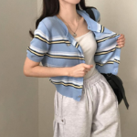 Ranff Stripe Silver Pendant Patch Knit Cardigan