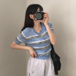 Ranff Stripe Silver Pendant Patch Knit Cardigan