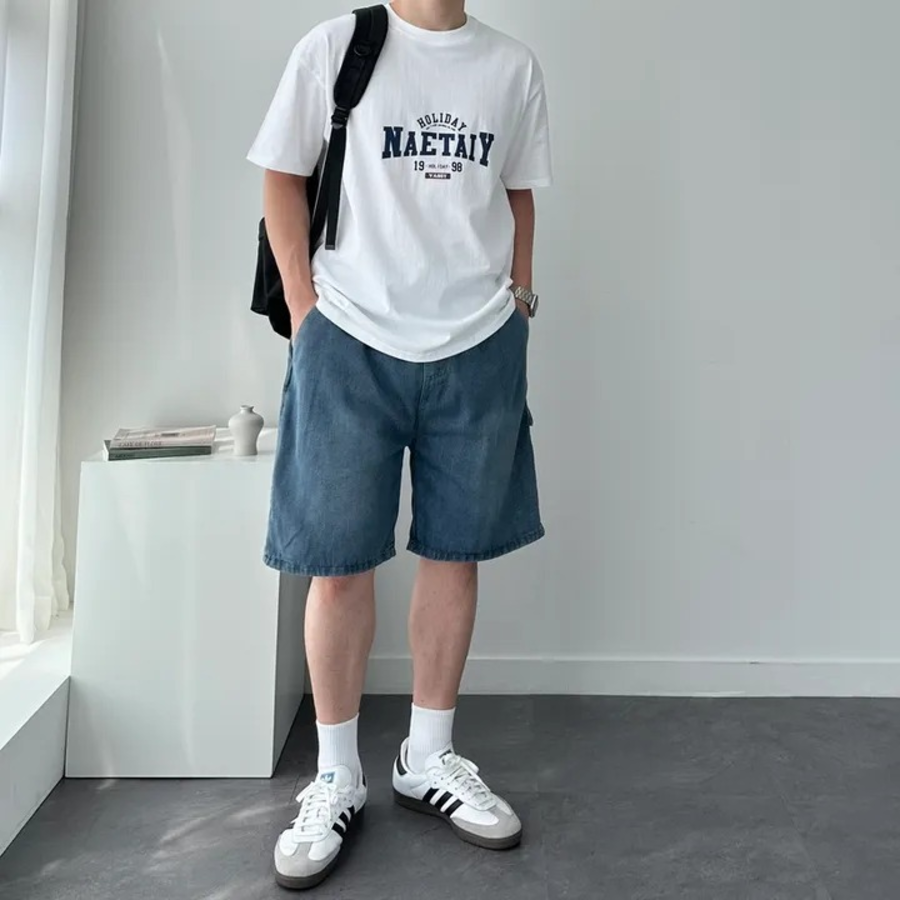 Wide Loose Fit Denim Bermuda Shorts