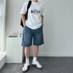 Wide Loose Fit Denim Bermuda Shorts