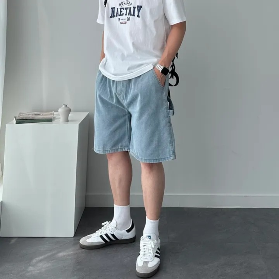 Wide Loose Fit Denim Bermuda Shorts
