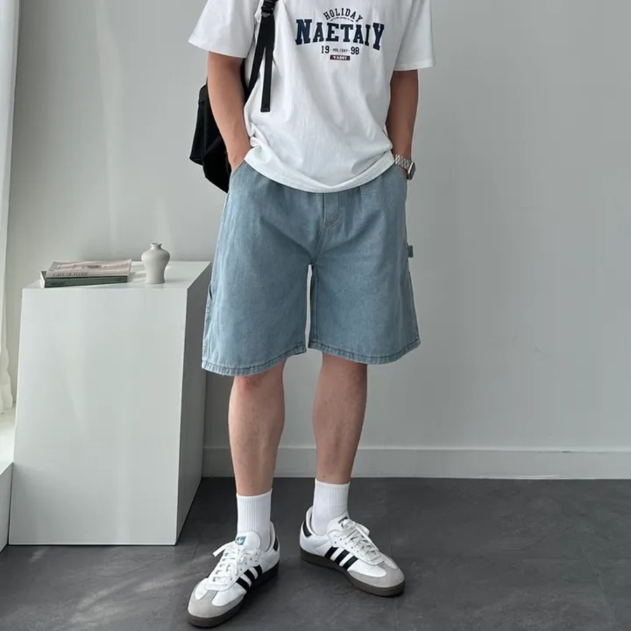 Wide Loose Fit Denim Bermuda Shorts