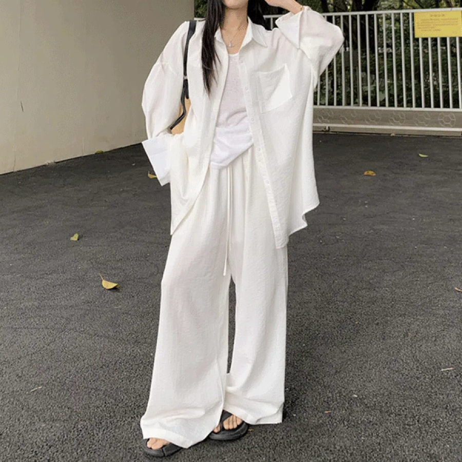 Рубашка оверсайз и широкие брюки