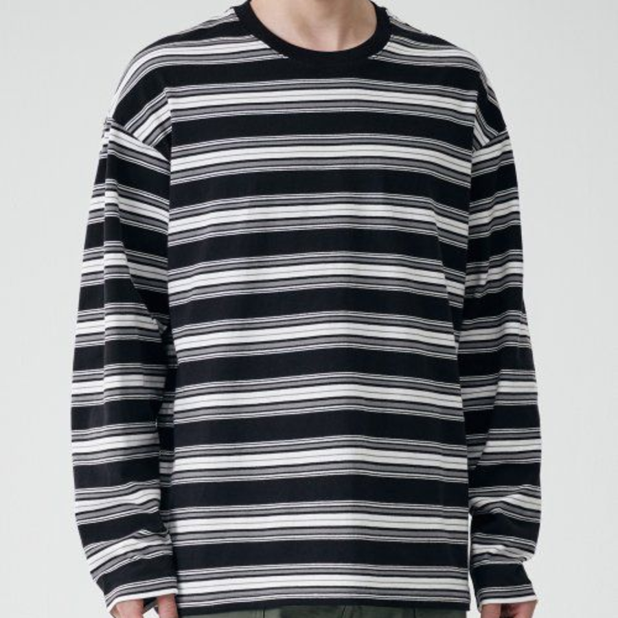 Cluster Stripe Relaxed Long Sleeve T-Shirt 2 [Black]
