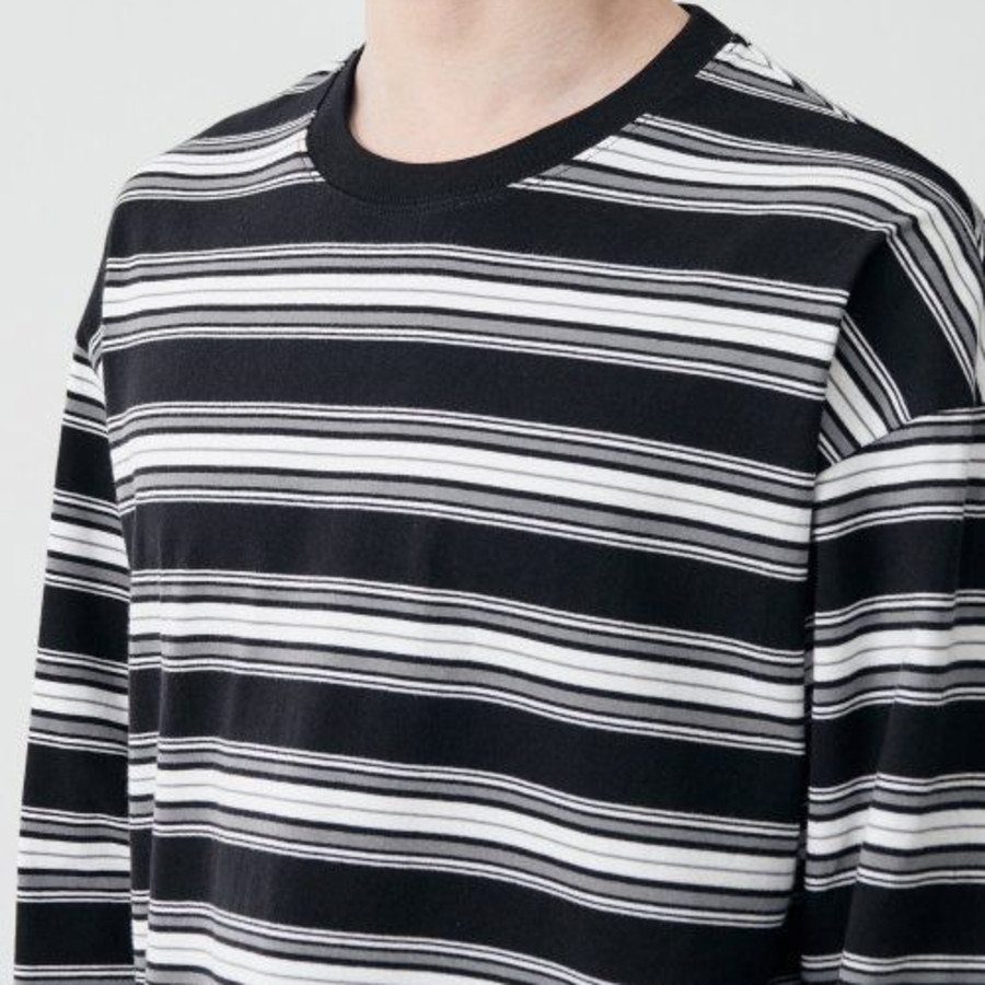 Cluster Stripe Relaxed Long Sleeve T-Shirt 2 [Black]