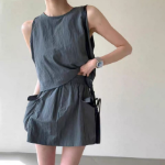 Лёгкий летний комплект: майка без рукавов и юбка-шорты с поясом на резинке