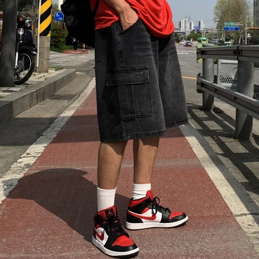 Tissue Vintage Washed Wide Bermuda Denim Shorts