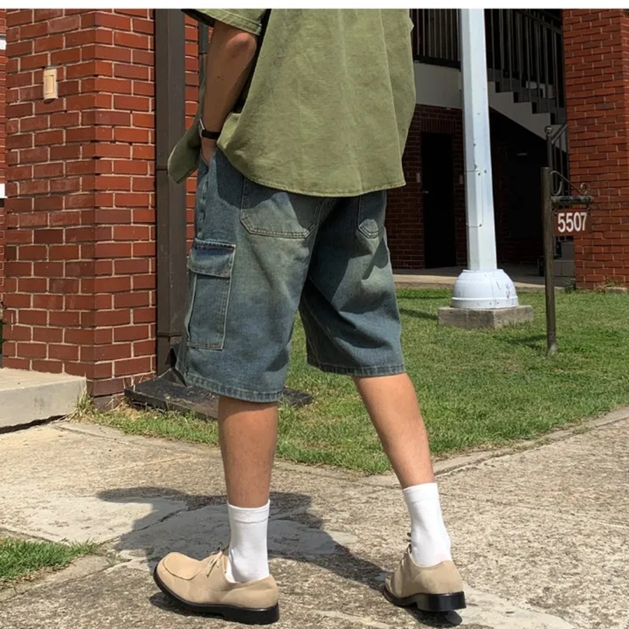 Tissue Vintage Washed Wide Bermuda Denim Shorts