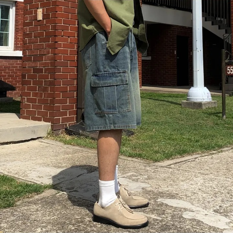 Tissue Vintage Washed Wide Bermuda Denim Shorts