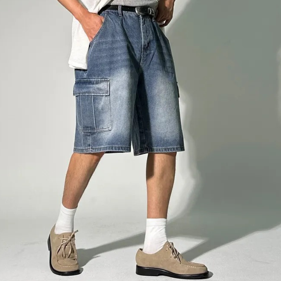 Tissue Vintage Washed Wide Bermuda Denim Shorts