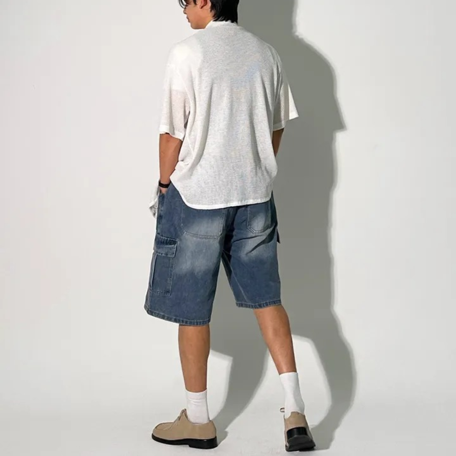 Tissue Vintage Washed Wide Bermuda Denim Shorts