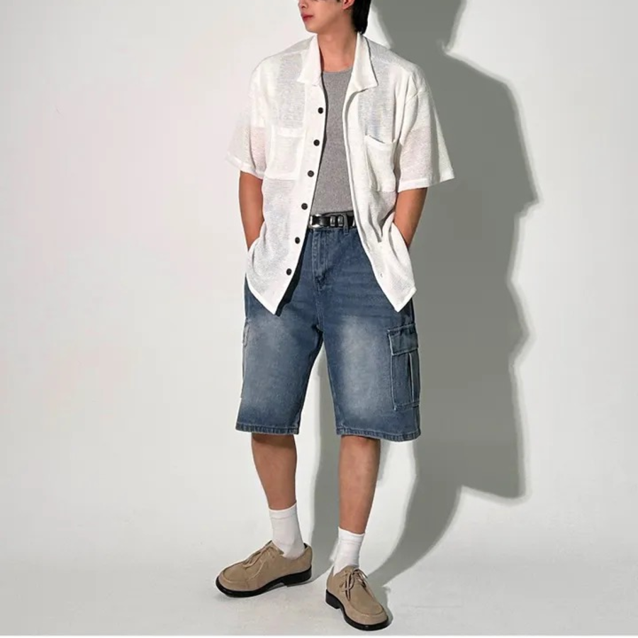 Tissue Vintage Washed Wide Bermuda Denim Shorts
