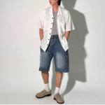 Tissue Vintage Washed Wide Bermuda Denim Shorts