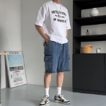 Ocean One-Tuck Cargo Denim Shorts