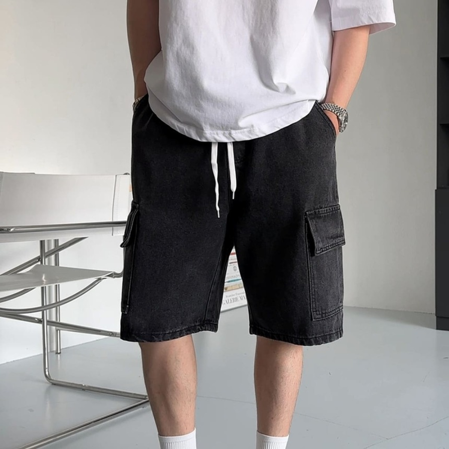 Ocean One-Tuck Cargo Denim Shorts