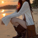 Bow Mesh See-Through Knit Cardigan