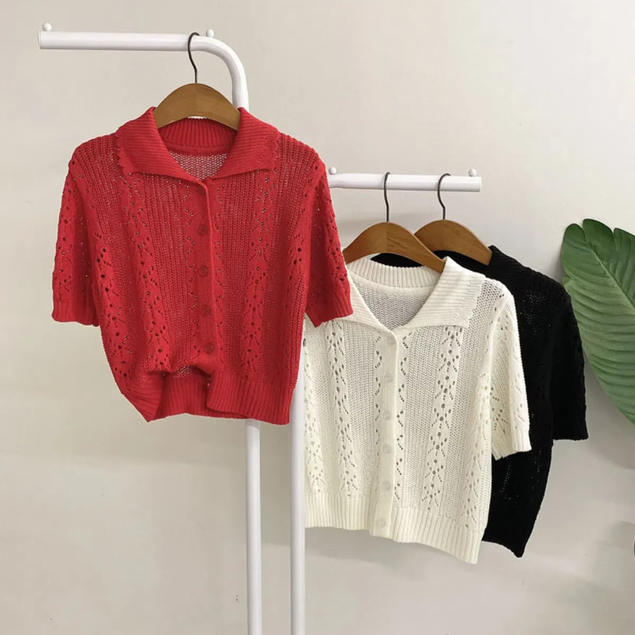 Punico Punching Short Sleeve Knit Cardigan