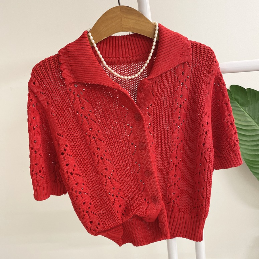 Punico Punching Short Sleeve Knit Cardigan