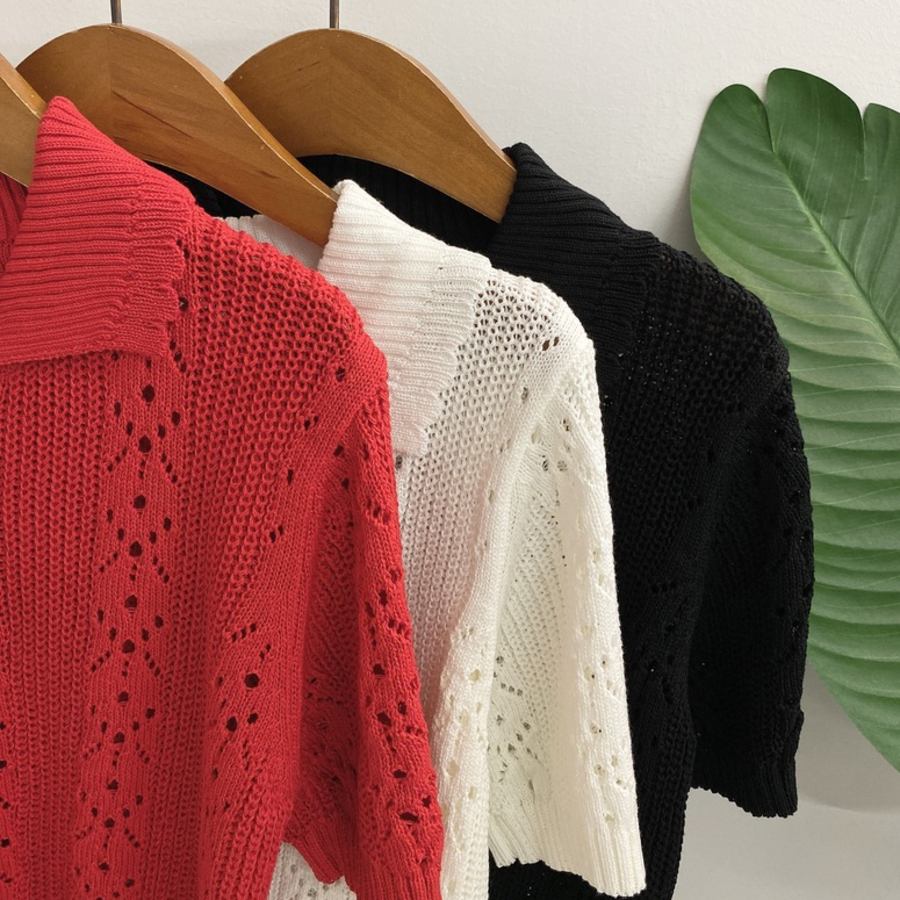 Punico Punching Short Sleeve Knit Cardigan