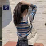 Mielu Three-Color Striped Crew Neck Cardigan