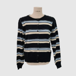 Mielu Three-Color Striped Crew Neck Cardigan