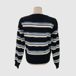 Mielu Three-Color Striped Crew Neck Cardigan