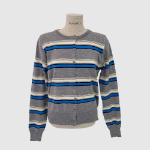 Mielu Three-Color Striped Crew Neck Cardigan