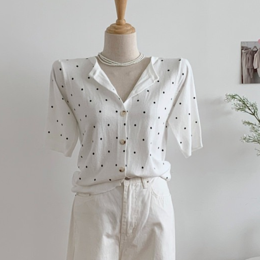 Petit Polka Dot Short Sleeve Knit Cardigan
