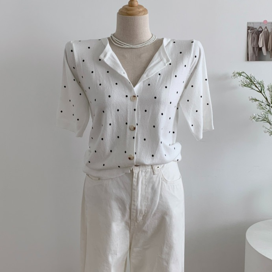 Petit Polka Dot Short Sleeve Knit Cardigan
