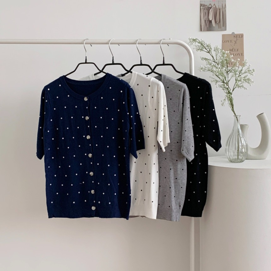 Petit Polka Dot Short Sleeve Knit Cardigan