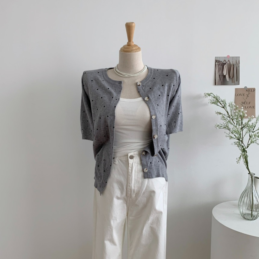 Petit Polka Dot Short Sleeve Knit Cardigan