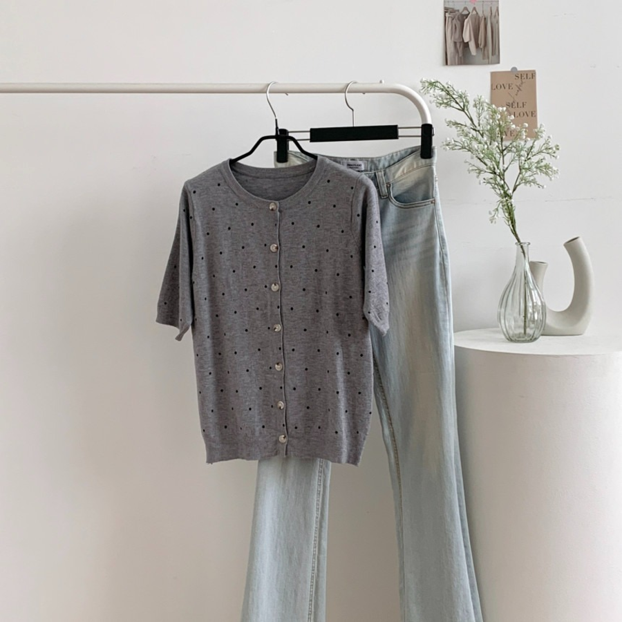 Petit Polka Dot Short Sleeve Knit Cardigan