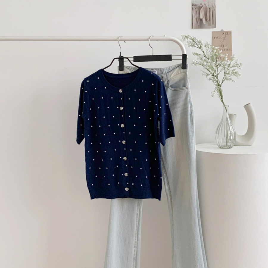 Petit Polka Dot Short Sleeve Knit Cardigan