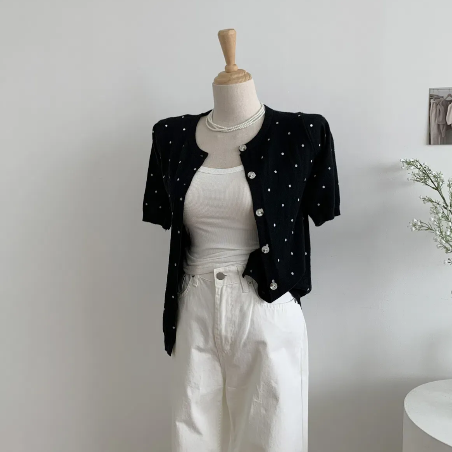 Petit Polka Dot Short Sleeve Knit Cardigan