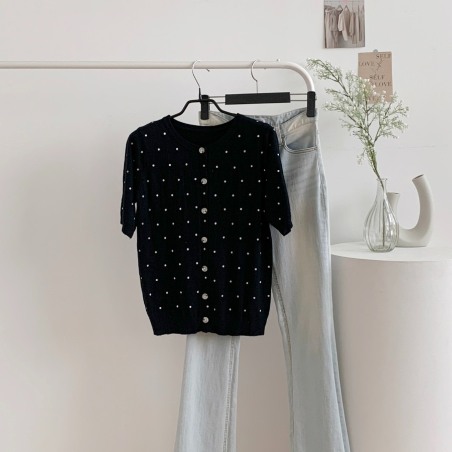 Petit Polka Dot Short Sleeve Knit Cardigan