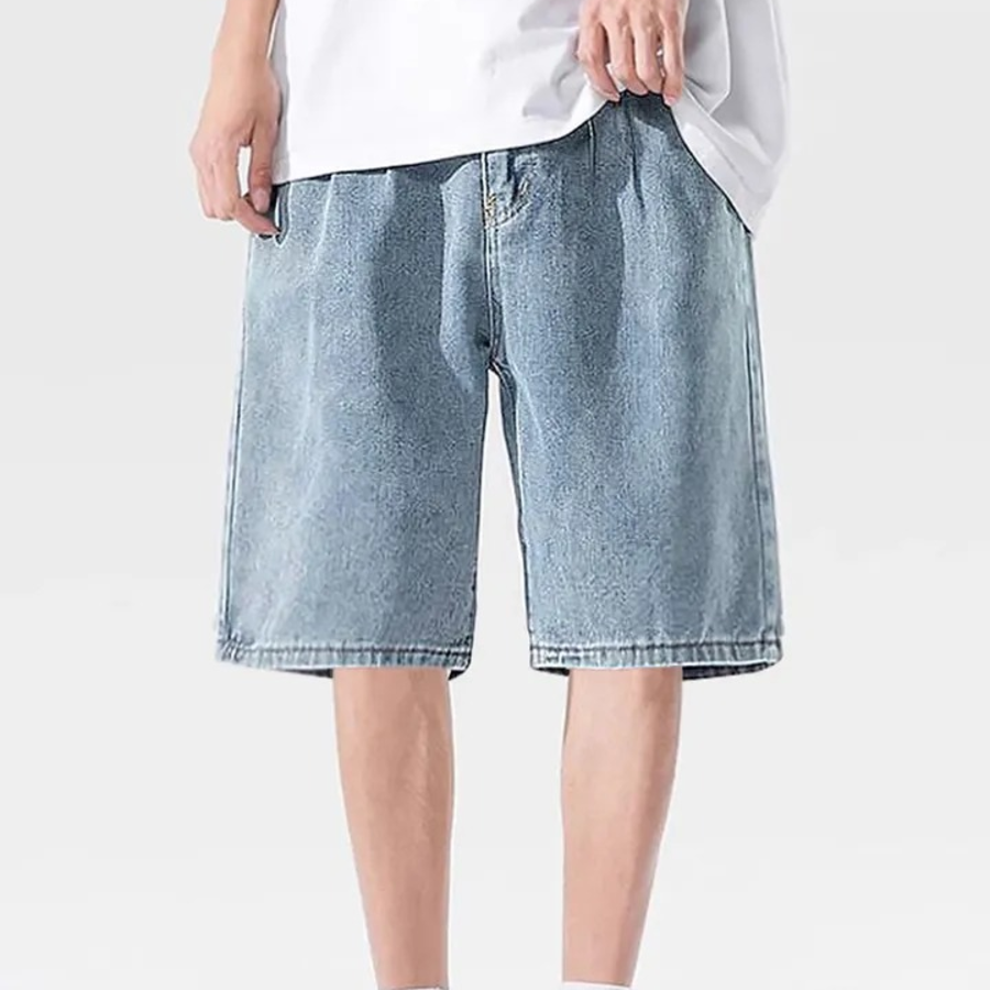 Denim One-Tuck Wide Bermuda Banding Shorts