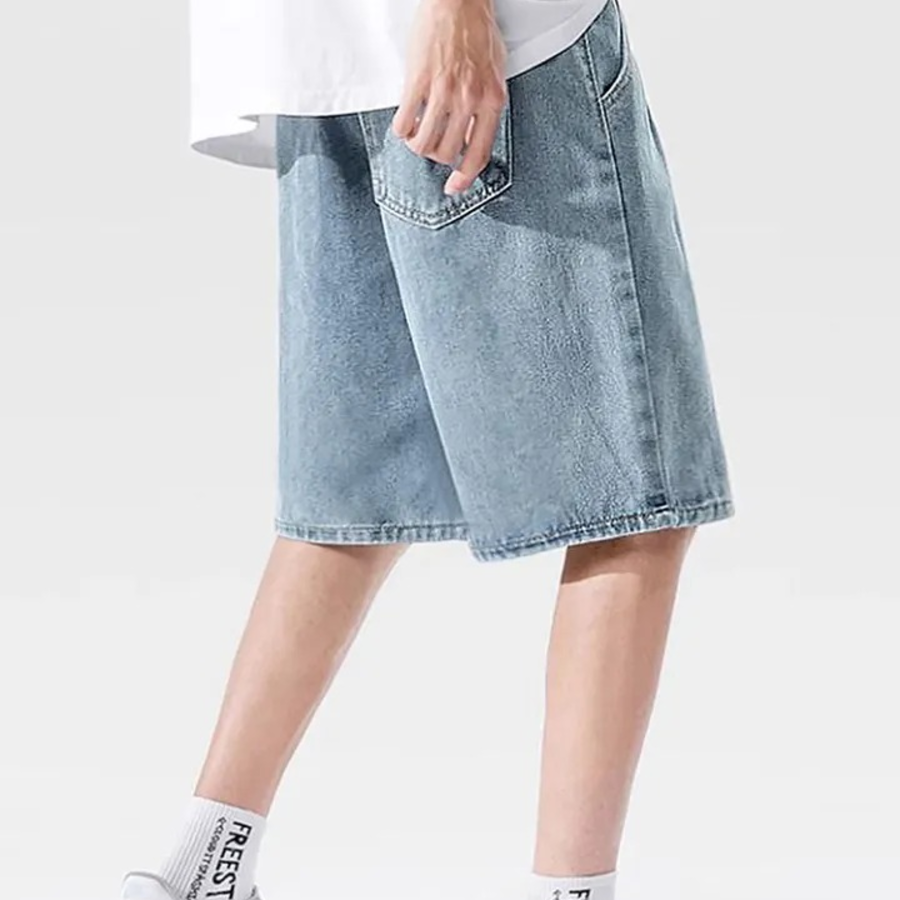 Denim One-Tuck Wide Bermuda Banding Shorts
