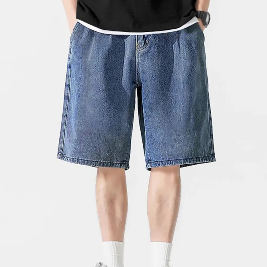 Denim One-Tuck Wide Bermuda Banding Shorts