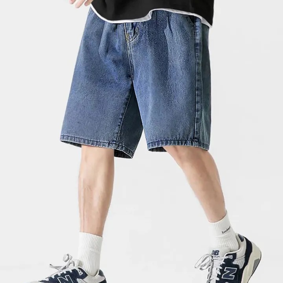 Denim One-Tuck Wide Bermuda Banding Shorts