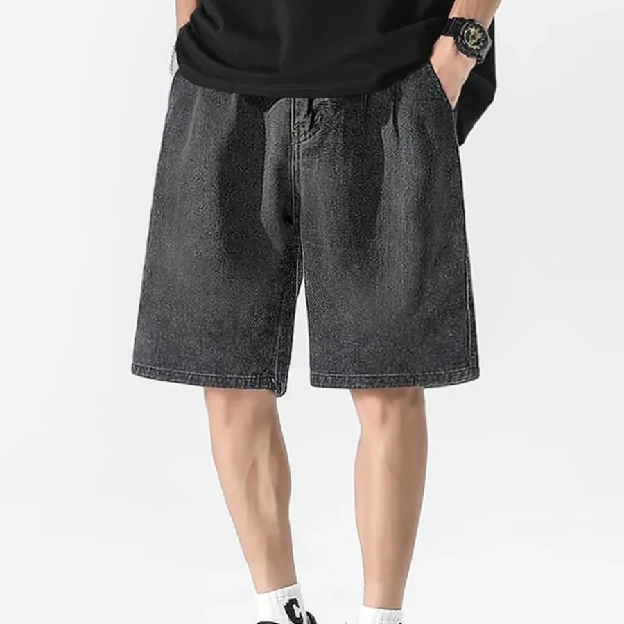 Denim One-Tuck Wide Bermuda Banding Shorts