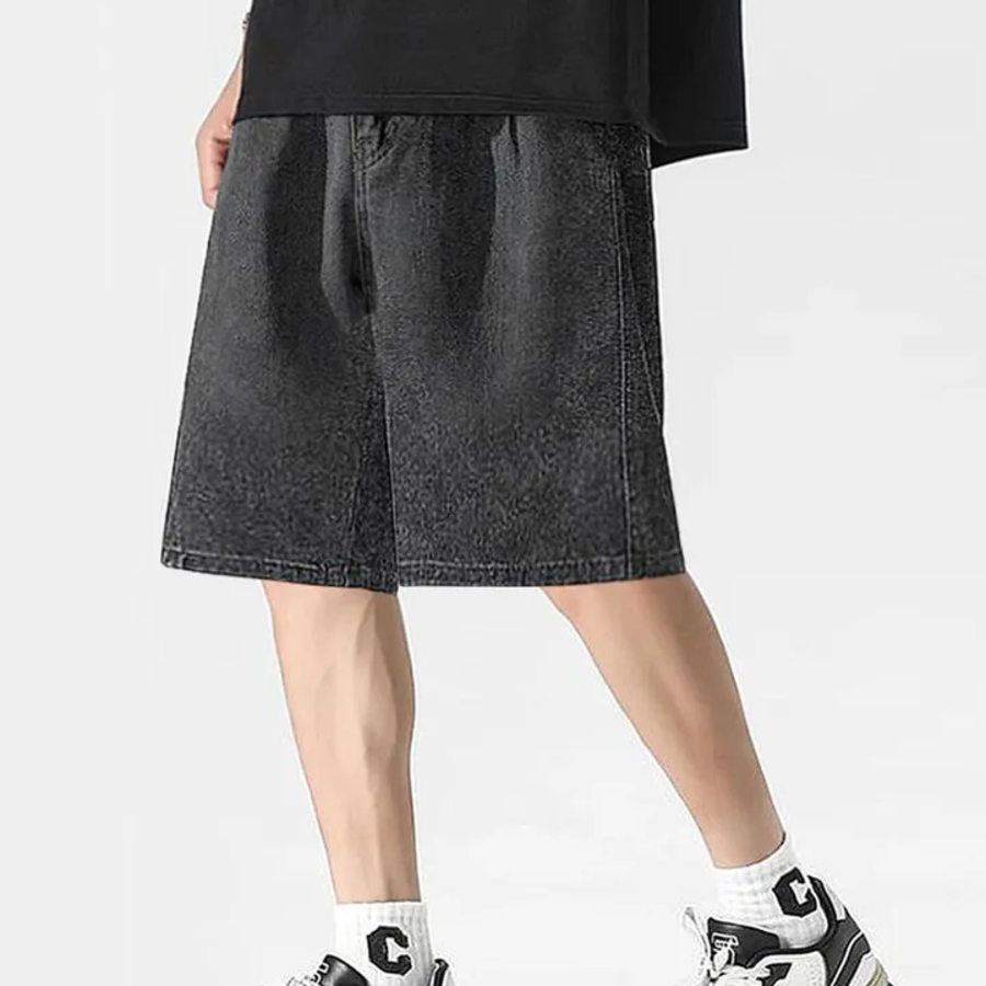 Denim One-Tuck Wide Bermuda Banding Shorts