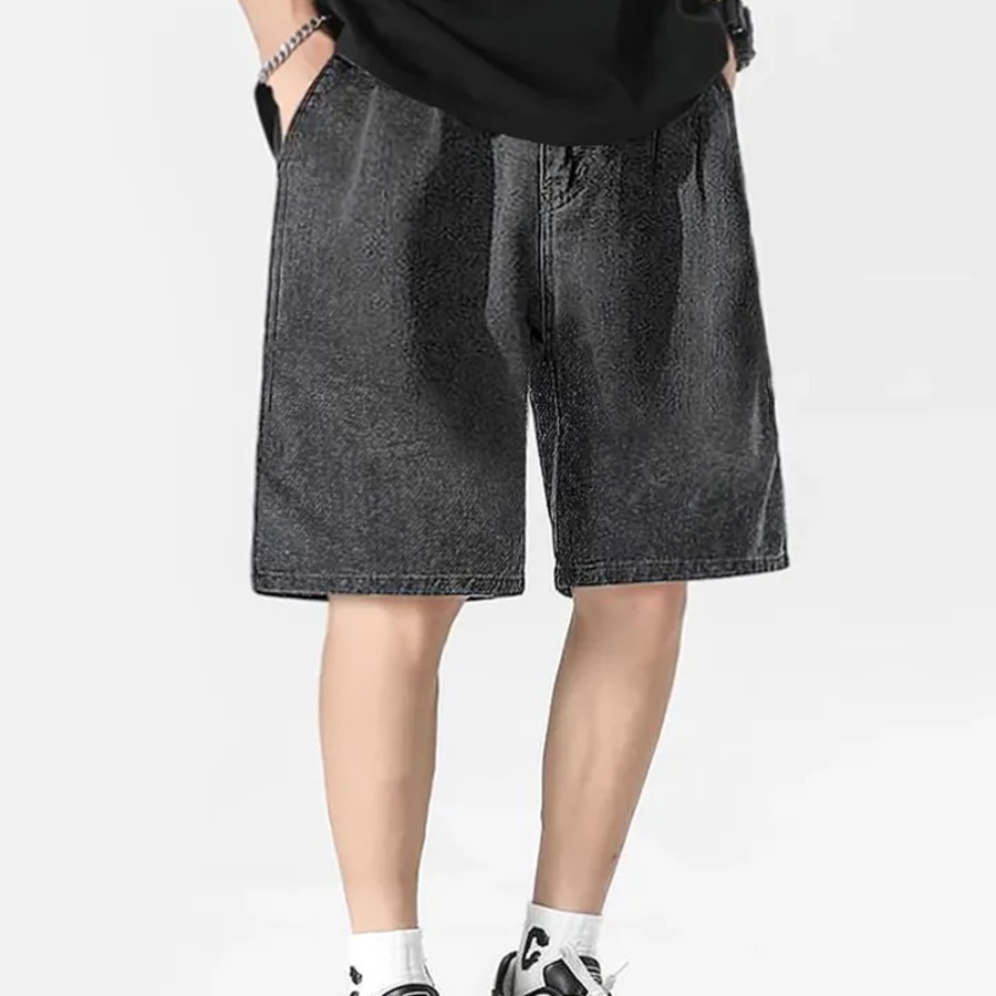 Denim One-Tuck Wide Bermuda Banding Shorts