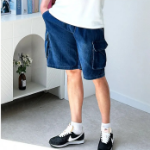 Loose Fit Denim Cargo Bermuda Shorts