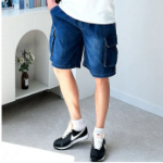 Loose Fit Denim Cargo Bermuda Shorts