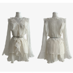 Шифоновая блузка с рюшами и прозрачными рукавами + мини-юбка А-силуэта с поясом на резинке