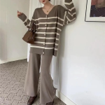 Трикотажный комплект из свободного кардигана и брюк с поясом на резинке