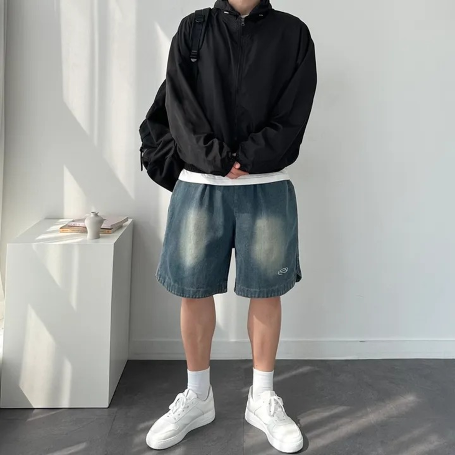 Summer Embroidered Denim Bermuda Shorts