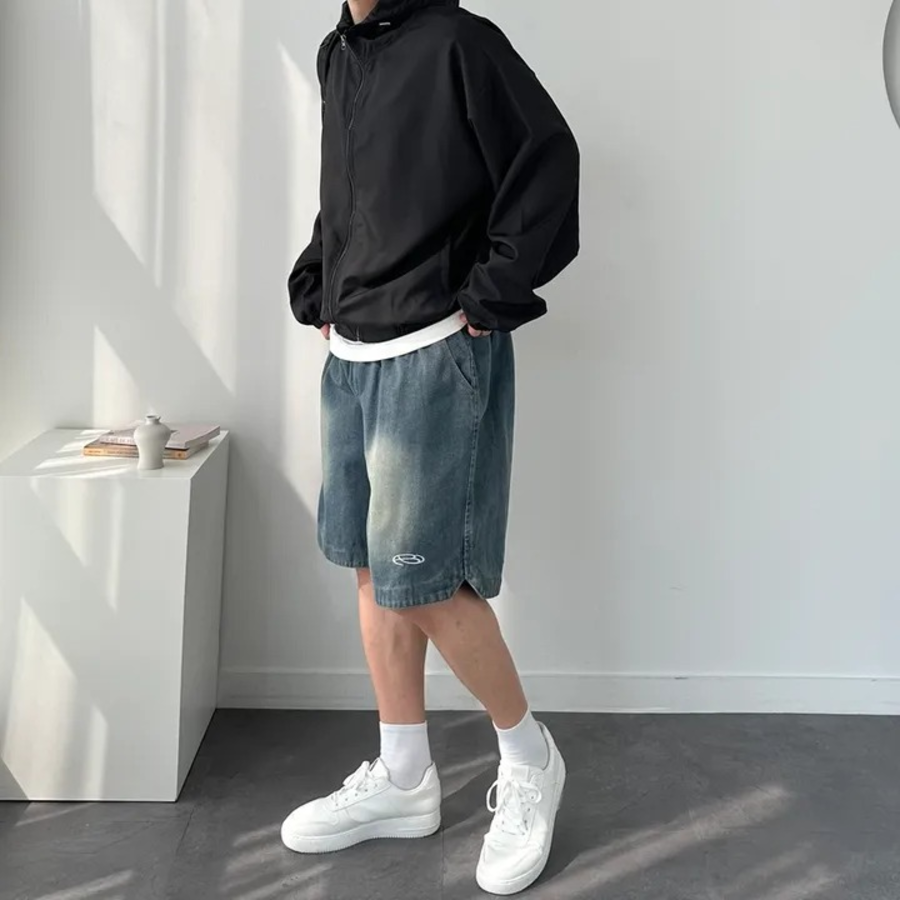 Summer Embroidered Denim Bermuda Shorts