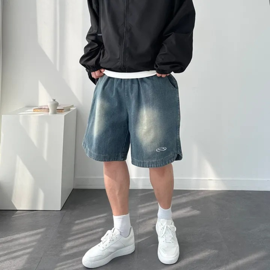 Summer Embroidered Denim Bermuda Shorts